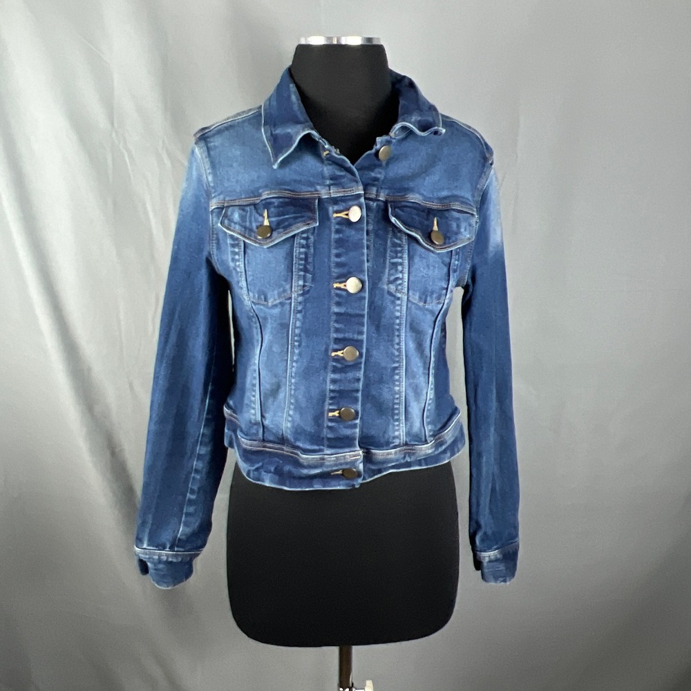 Metaphor Trucker Jacket Womens Small Blue Denim Dual Flap Pocket Classic Wear